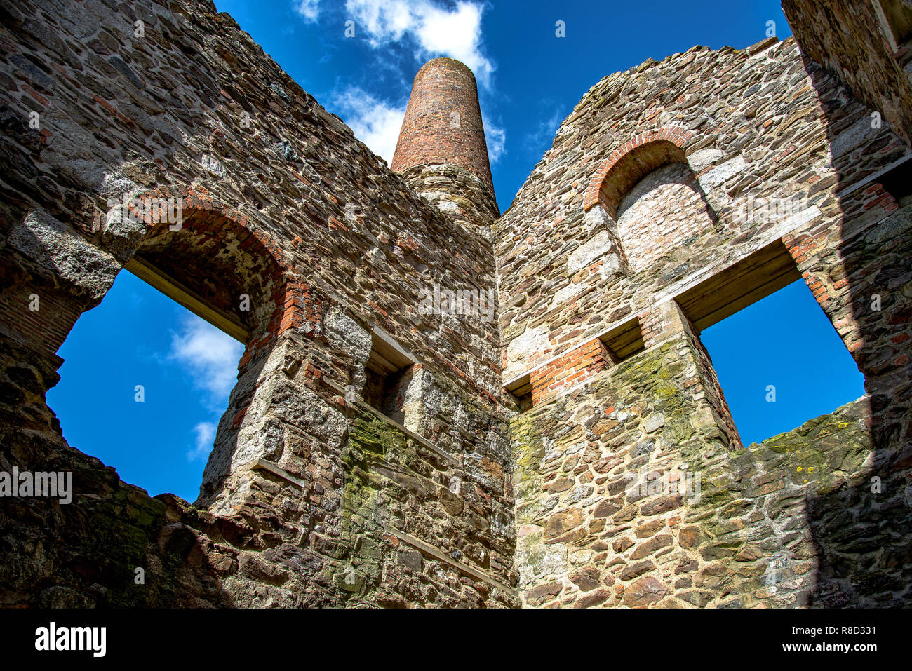 View from inside traditional Cornish engine house Cornwall UK Stock Photo