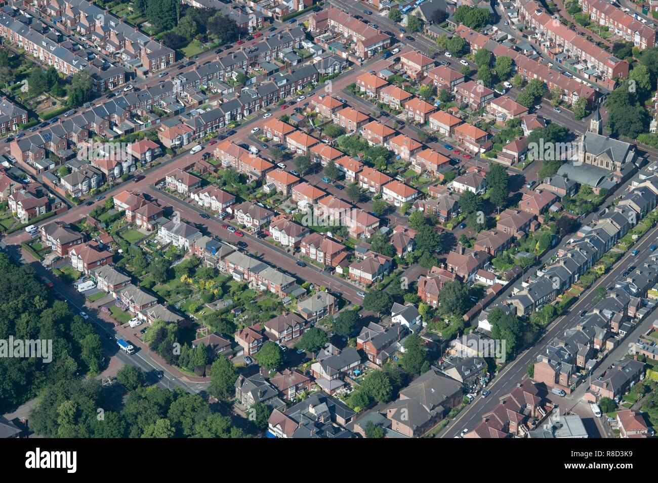 Rows of semi-detached houses, Gateshead, Tyne and Wear, 2015. Creator: Historic England Staff Photographer. Stock Photo
