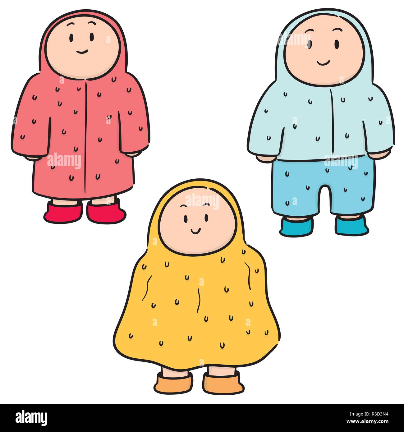 vector set of people in raincoat Stock Vector