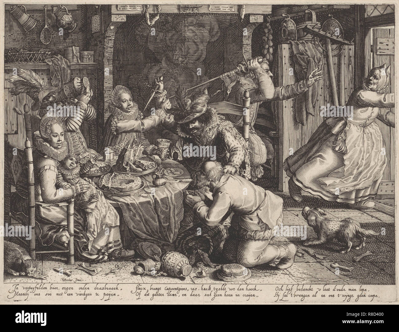Rich society eating. From the Series Boereverdriet (Horrors of War to the Peasants), 1610. Stock Photo