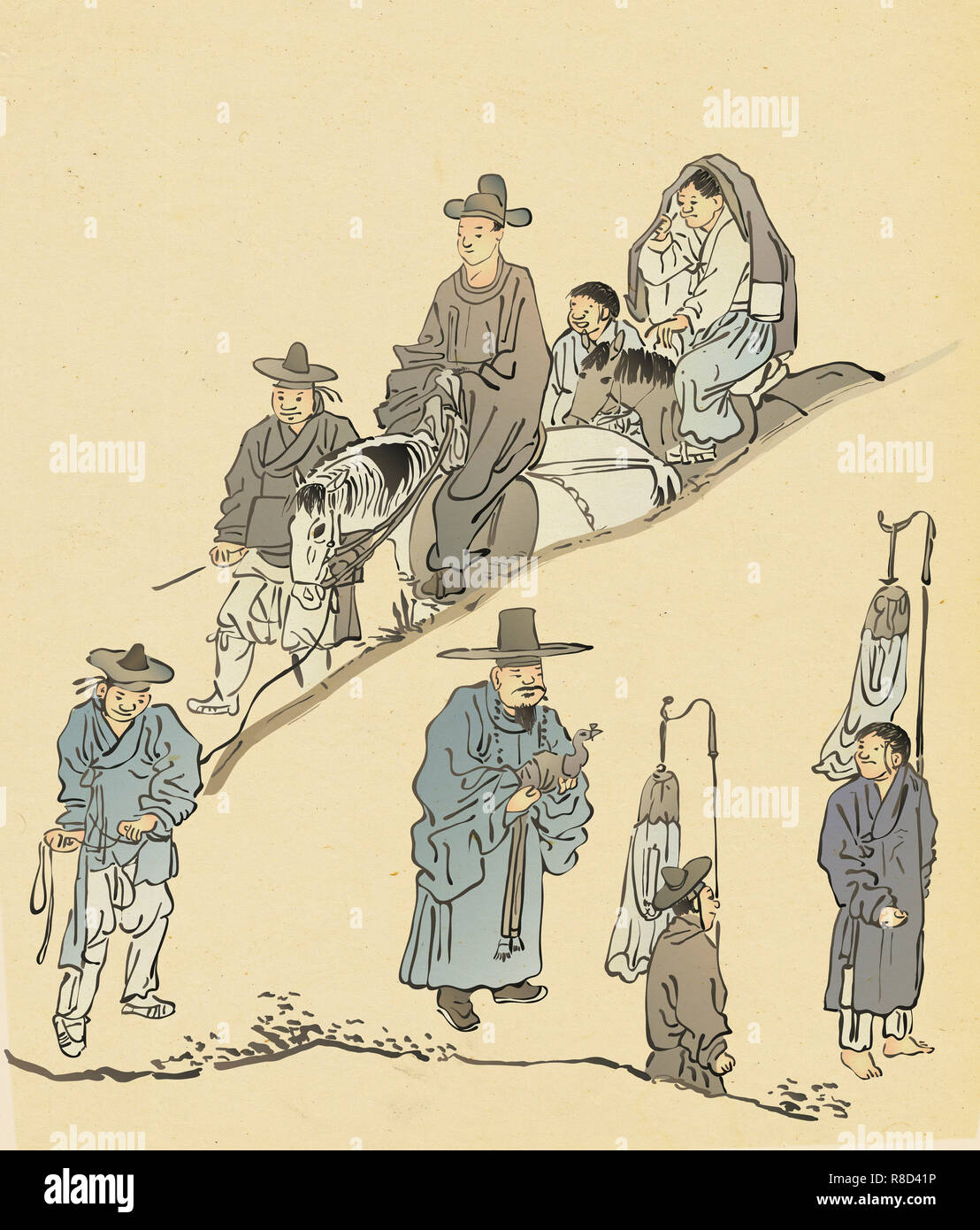 Traditional Korean Painting Life Of Ordinary People And Nature Landscape Painted By Hand With Ink 033 Stock Photo Alamy