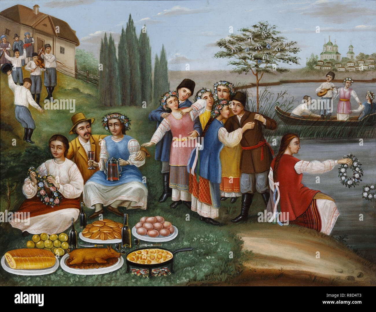 Semik (the seventh Thursday after Easter) in Ukraine, Mid of the 19th century. Stock Photo