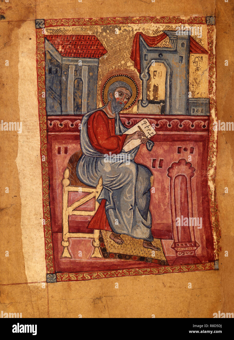 Saint Matthew the Evangelist (Manuscript illumination from the Matenadaran Gospel), 1378. Stock Photo