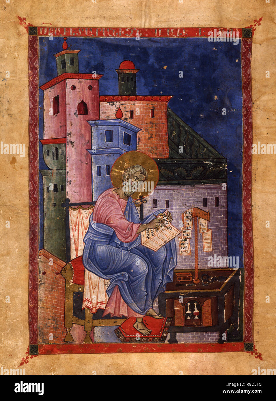 Saint Matthew the Evangelist (Manuscript illumination from the Matenadaran Gospel), 1270. Stock Photo