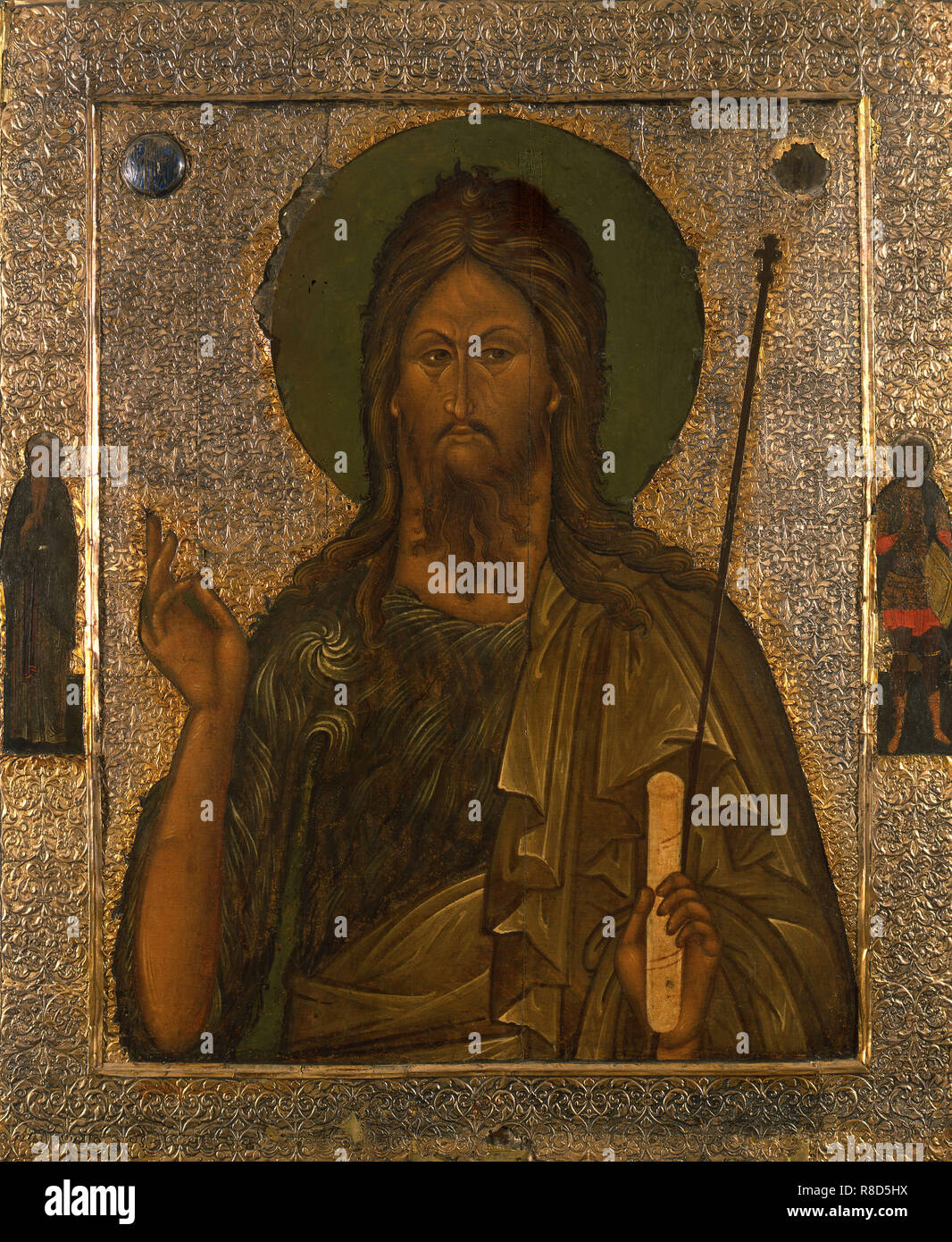 Saint John the Forerunner with Saint John Climacus and Saint Theodore Stratelates, after 1571. Stock Photo