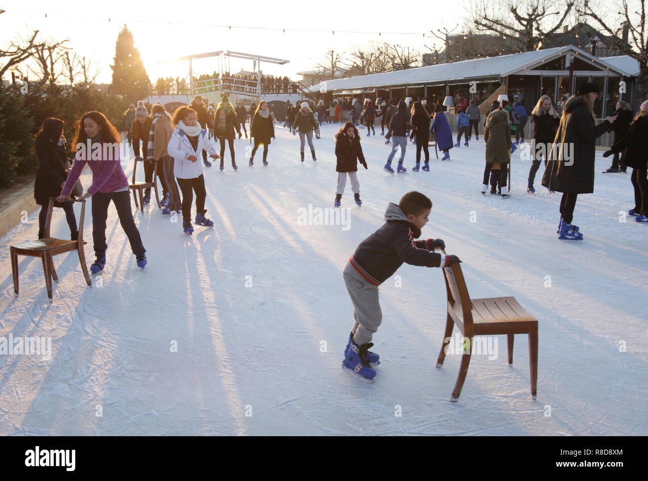 Netherlands Amsterdam Winter Ice Skating High Resolution Stock