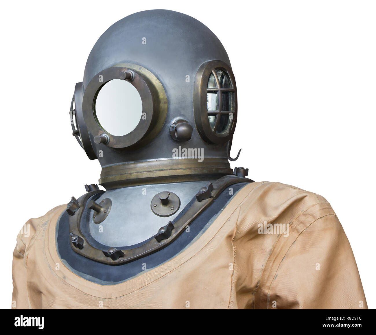 Old Vintage suit of a diver isolated on white background Stock Photo
