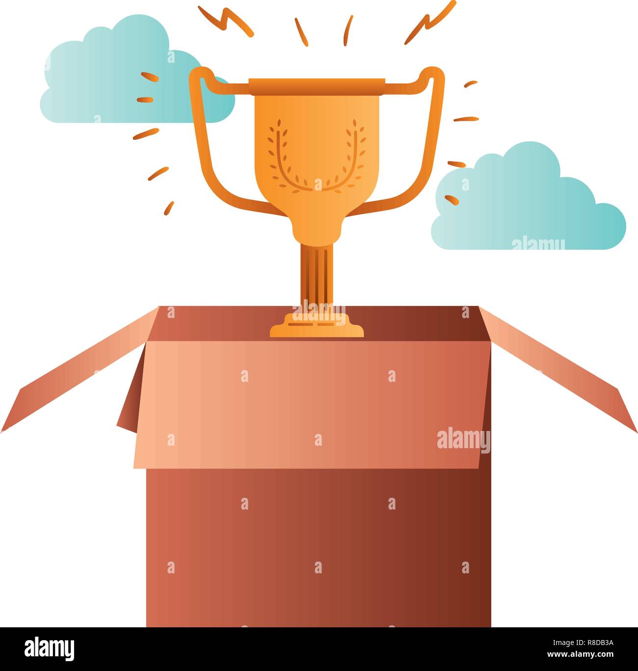 cardboard box with trophy isolated icon Stock Vector