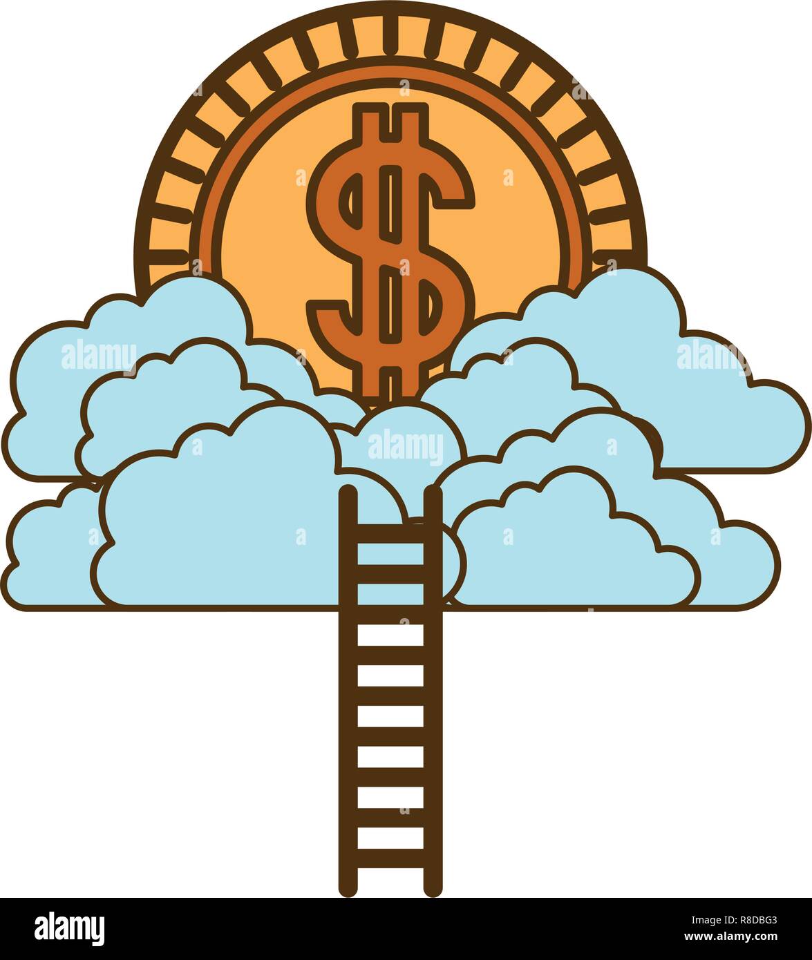 coin with dollar on clouds and stairs Stock Vector Image & Art - Alamy