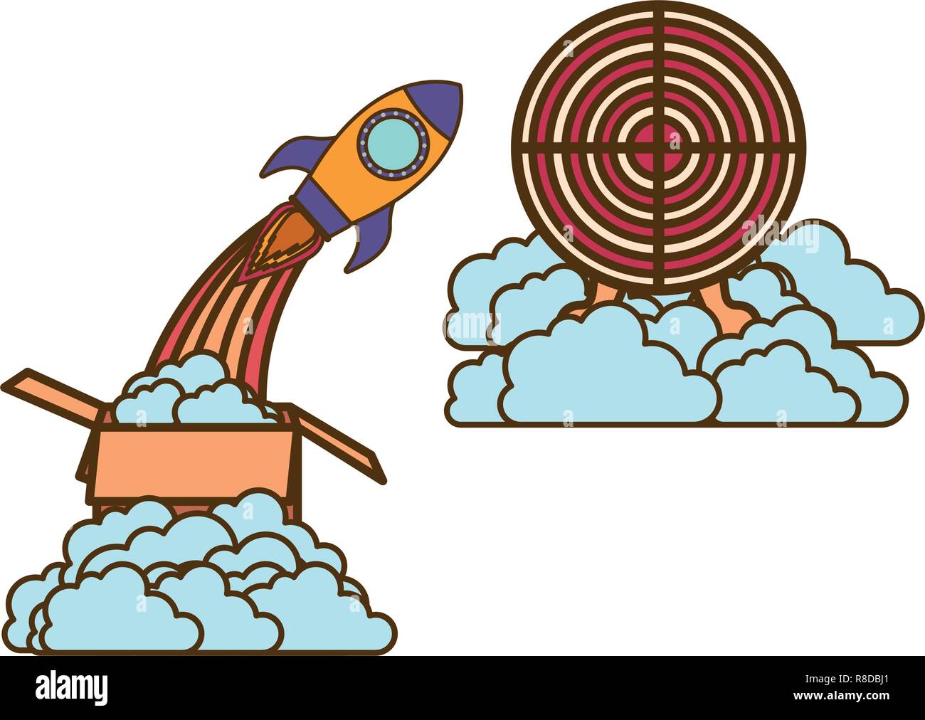 cardboard box with rocket and target shooting Stock Vector Image & Art