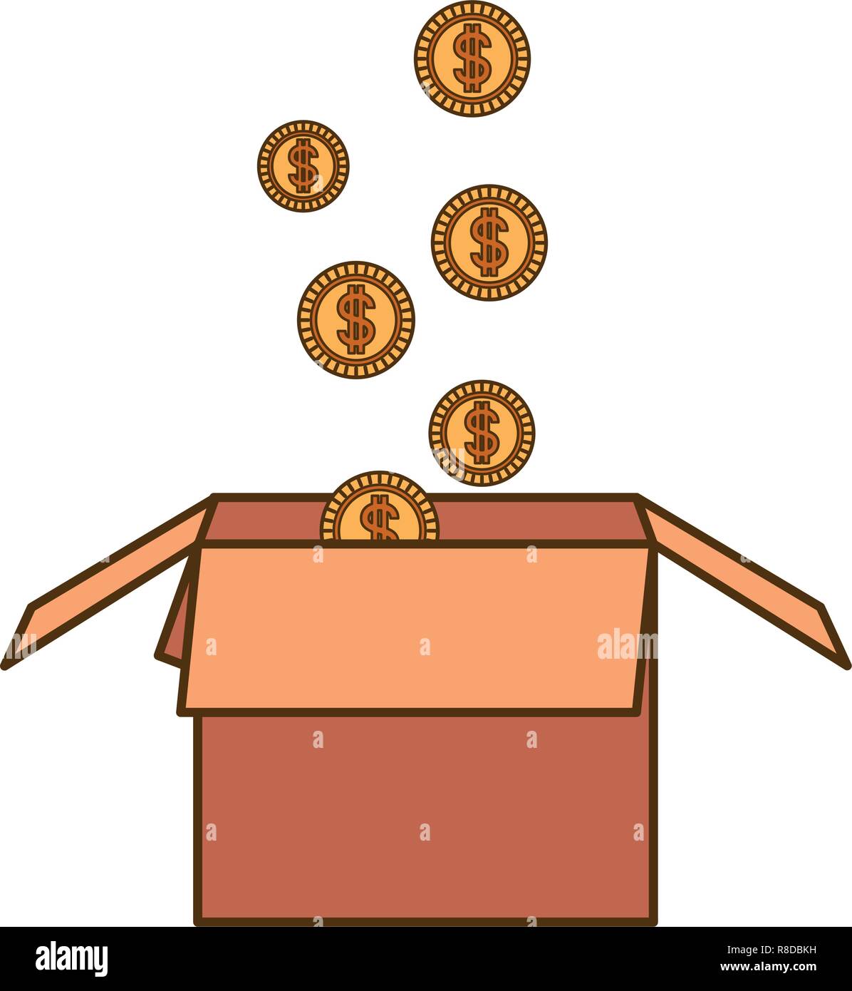 coins falling into a cardboard box isolated icon Stock Vector Image ...