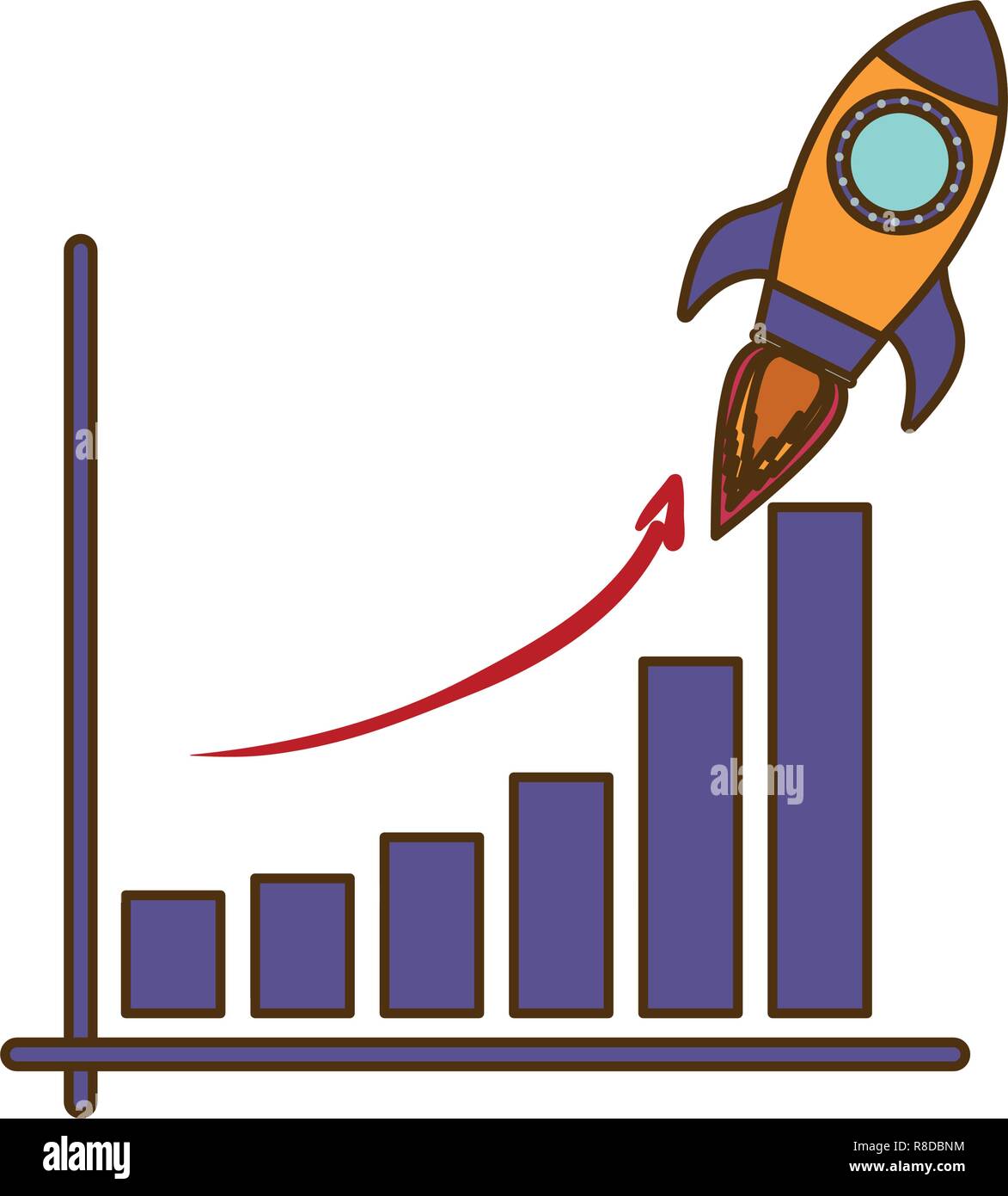 bar graph with rocket isolated icon Stock Vector Image & Art - Alamy