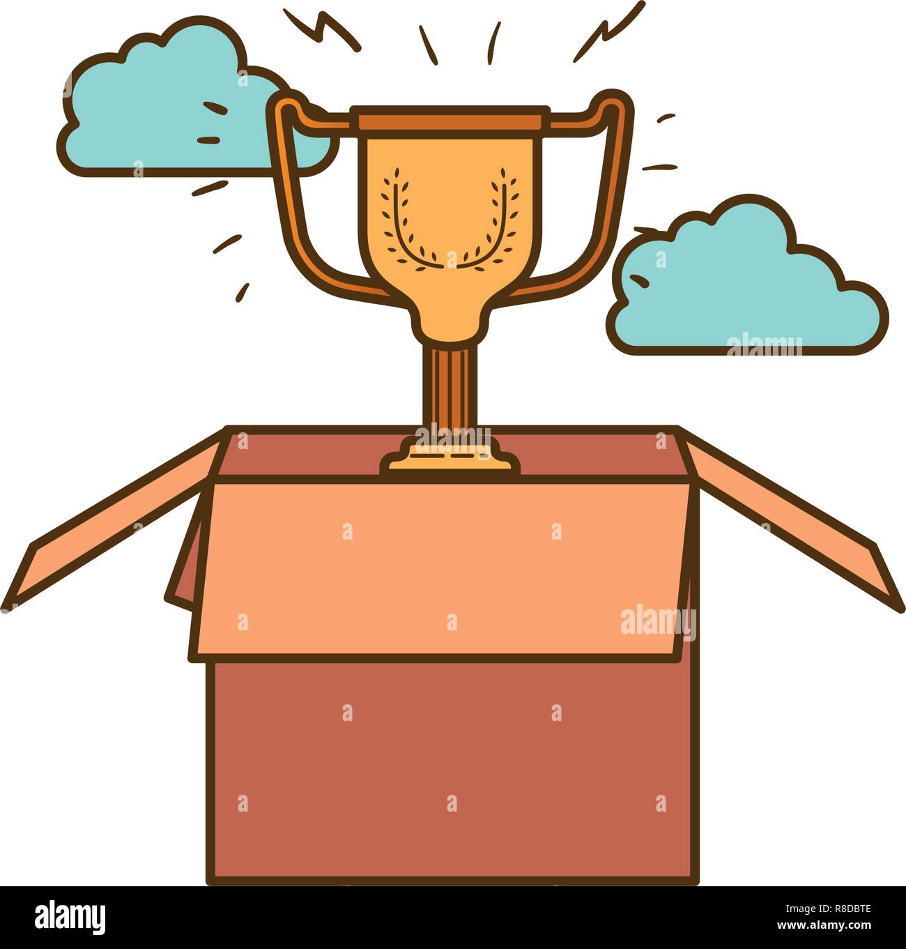 cardboard box with trophy isolated icon Stock Vector