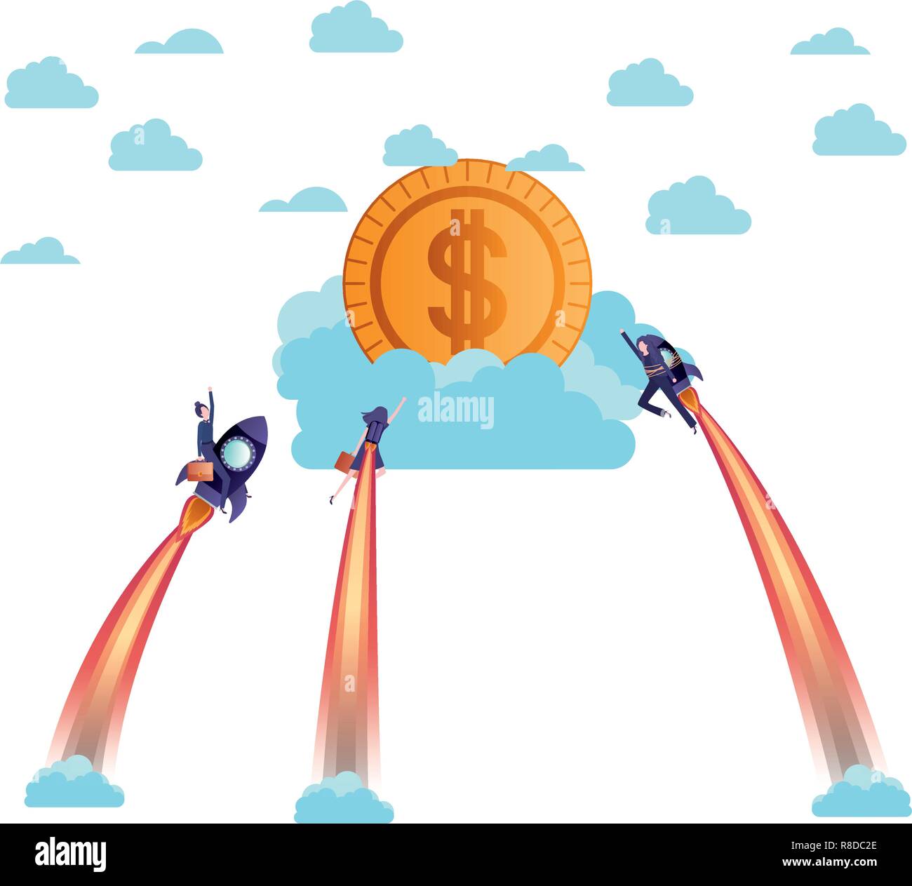 businesswomen on rocket and coin avatar character Stock Vector Image ...