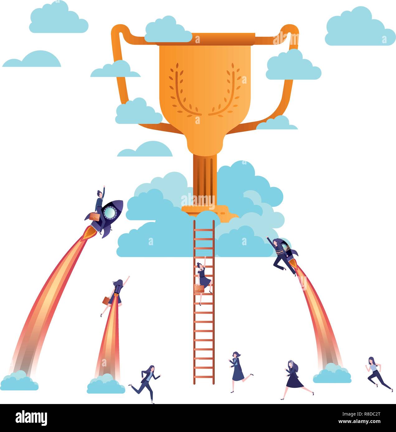 businesswomen on rocket and trophy avatar character Stock Vector Image ...