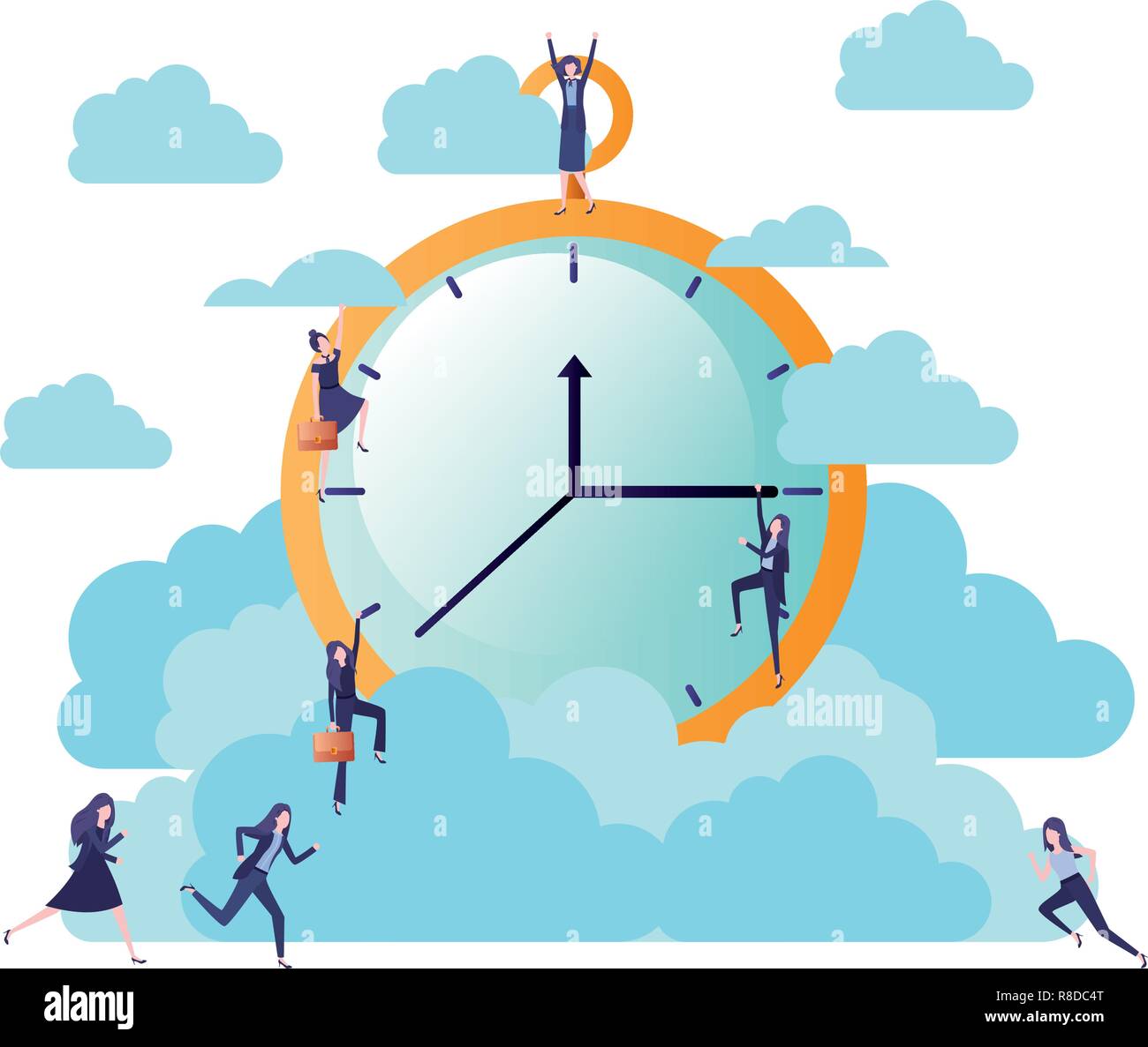 businesswomen with clock and clouds avatar character Stock Vector Image ...