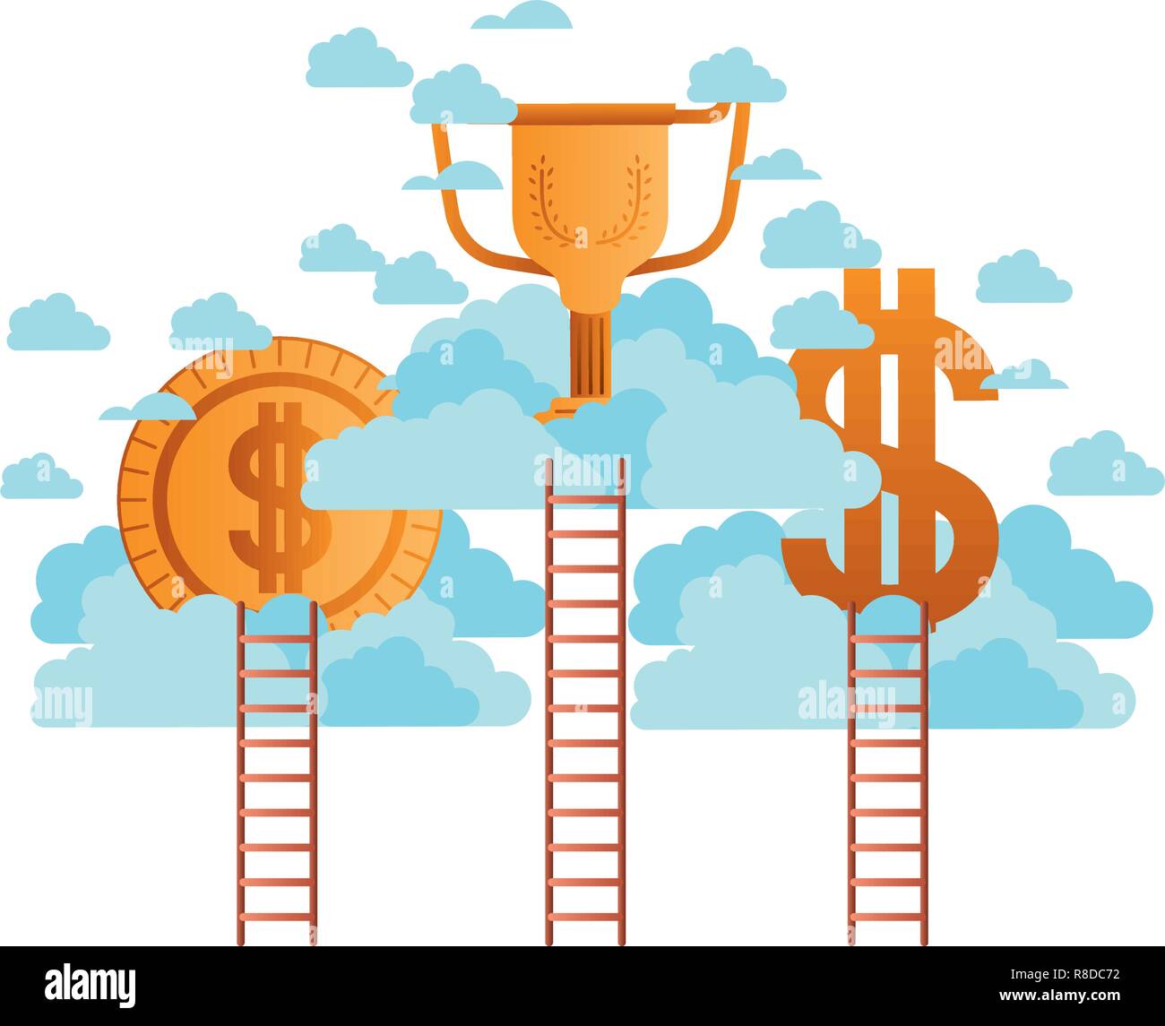 golden money icons with clouds and stairs Stock Vector Image & Art - Alamy