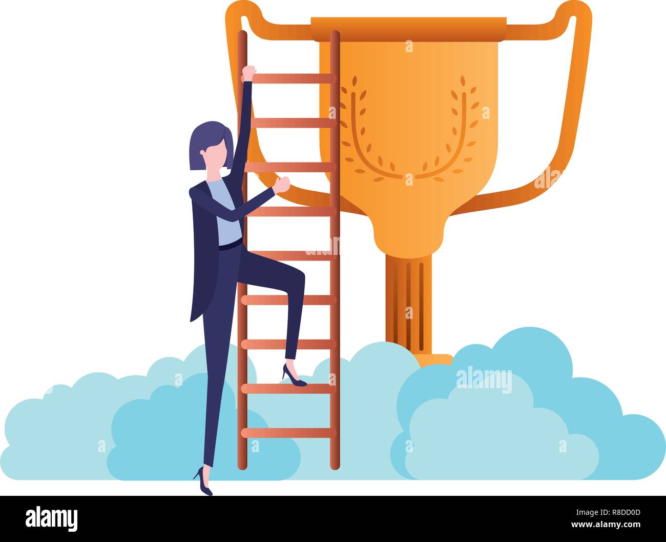businesswoman with stair and trophy avatar character Stock Vector Image ...