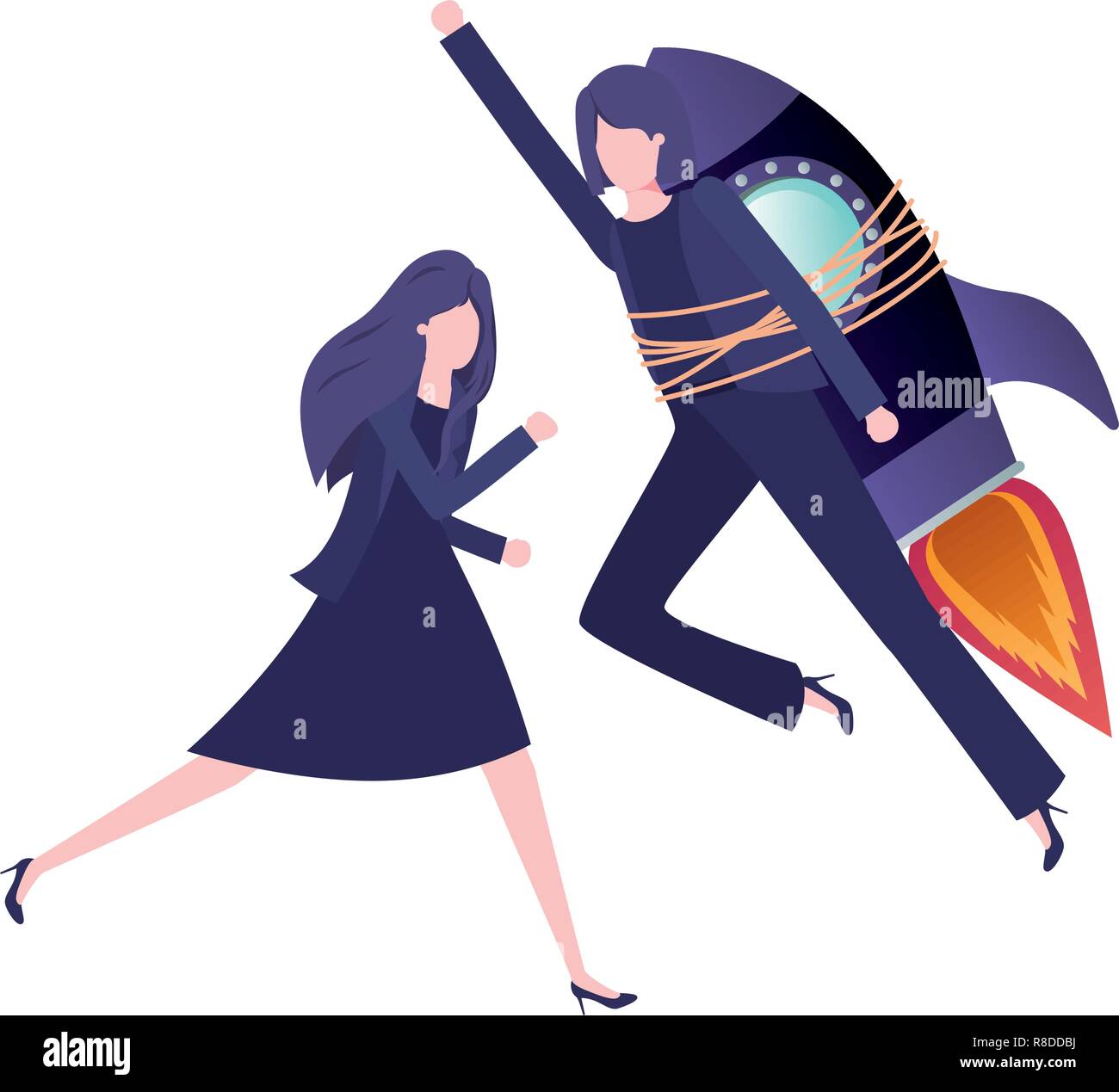 businesswomen with rocket and clock avatar character Stock Vector Image ...