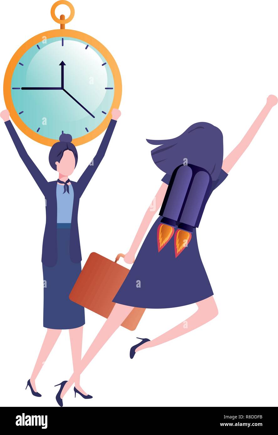 businesswomen with rocket and clock avatar character Stock Vector Image ...