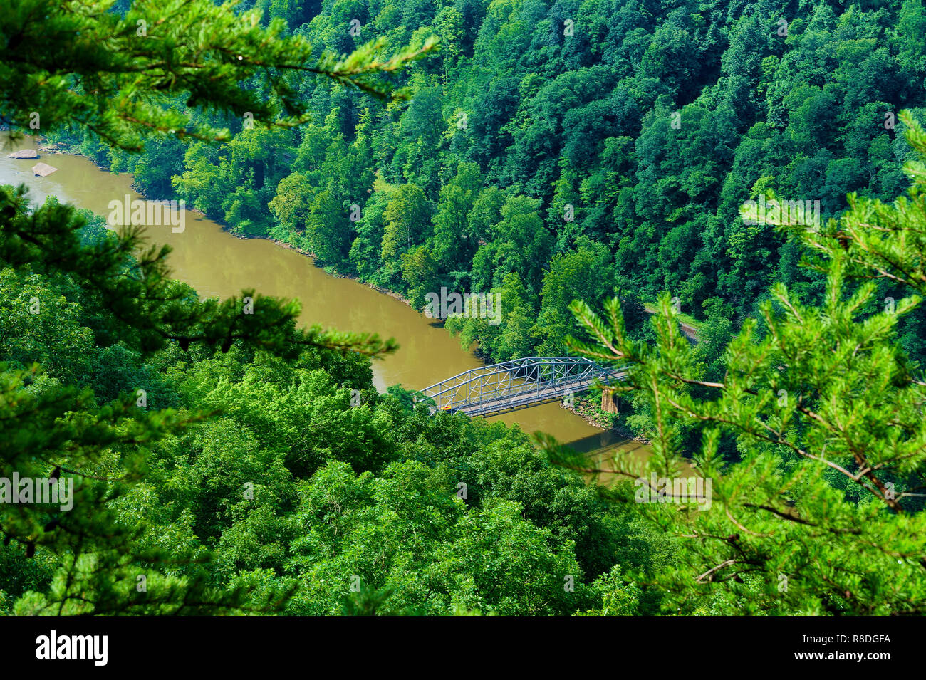 View from observation deck in New River Gorge Nationa Park in the Appalachian Mountains in West Virginia. Stock Photo