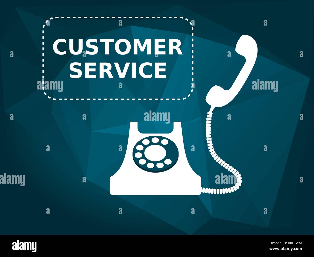 Customer service concept. White vintage phone icon with customer