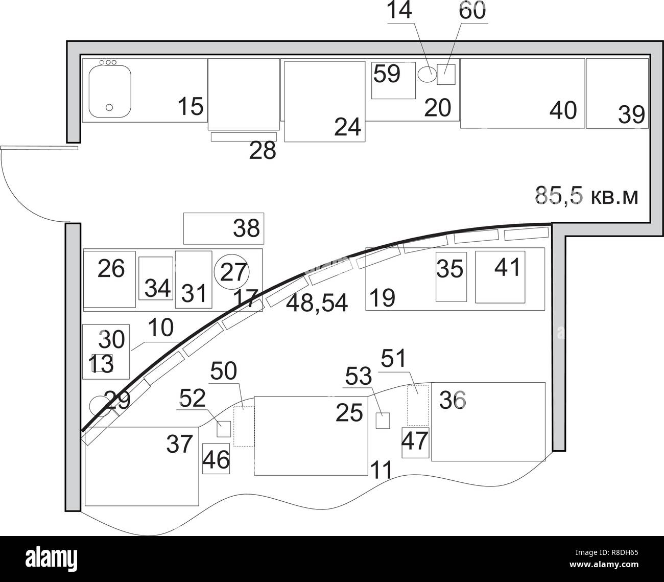 Design showcases food court, catering facilities, plan Stock Vector