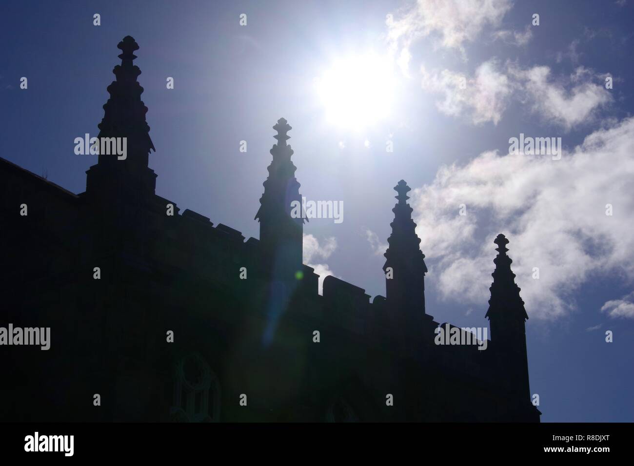 Silhouetted Kings College on a Sunny Day. University of Aberdeen, Scotland, UK. Stock Photo