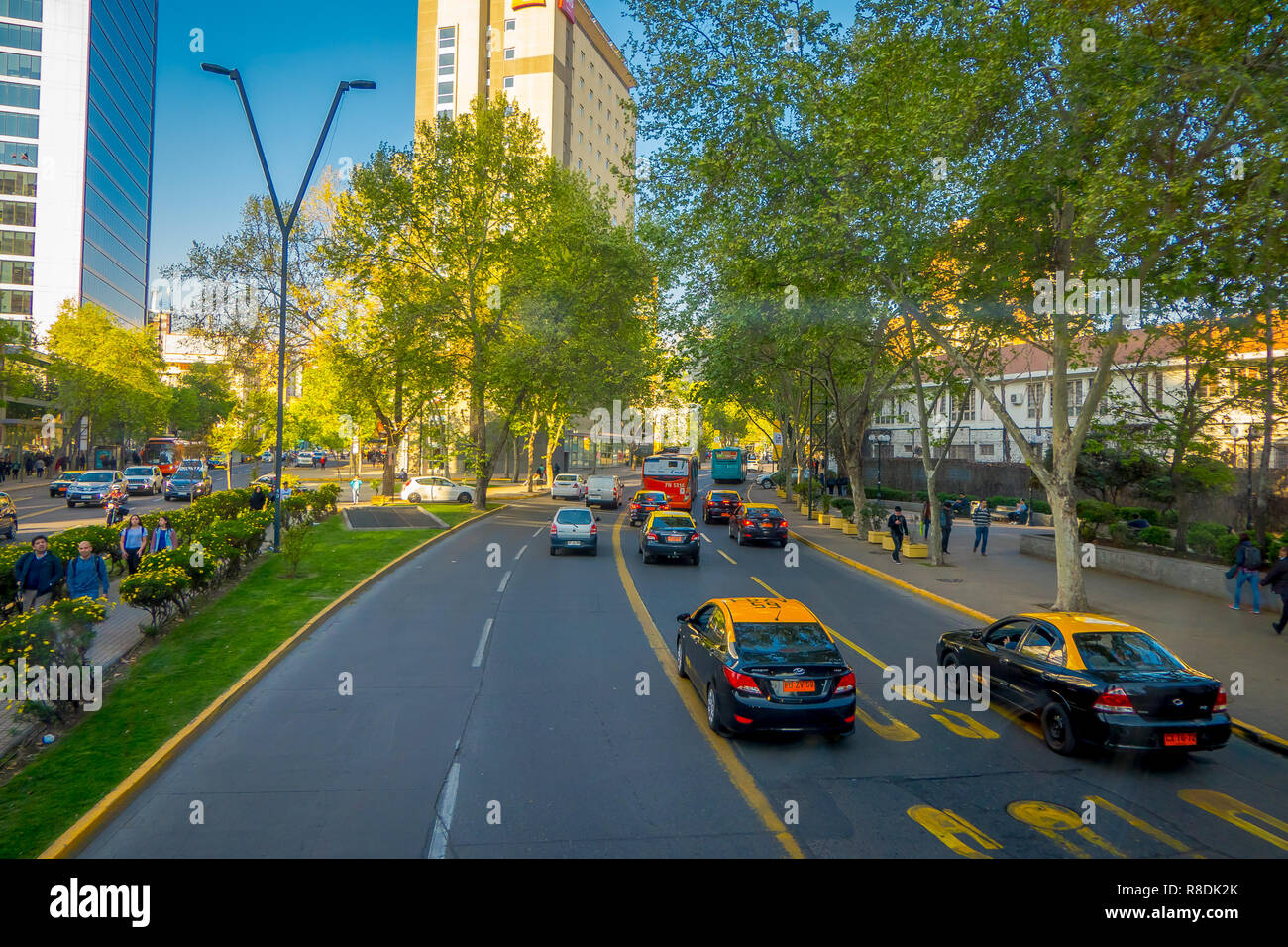 SANTIAGO DE CHILE, CHILE - OCTOBER 16, 2018: Traffic on Avenida Libertador Bernardo O'Higgins avenue in Santiago, Chile Stock Photo