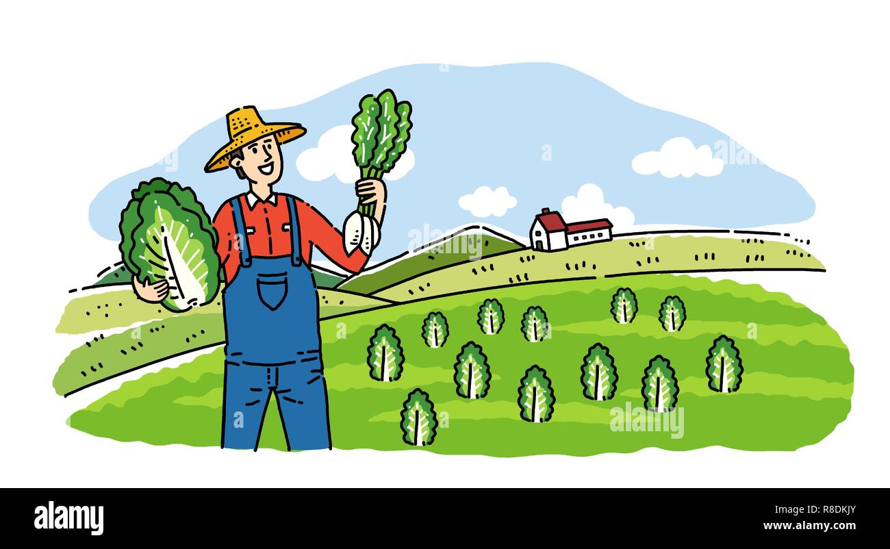 Hand drawing cartoon of farmer and fisherman with their agricultural and  marine products vector illustration. 002 Stock Vector Image & Art - Alamy