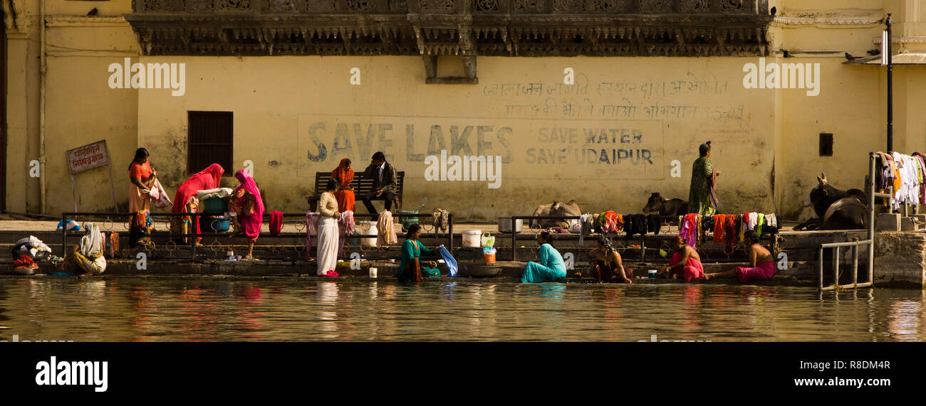 Laundry time, Lake Pichola, Udaipur Stock Photo Alamy
