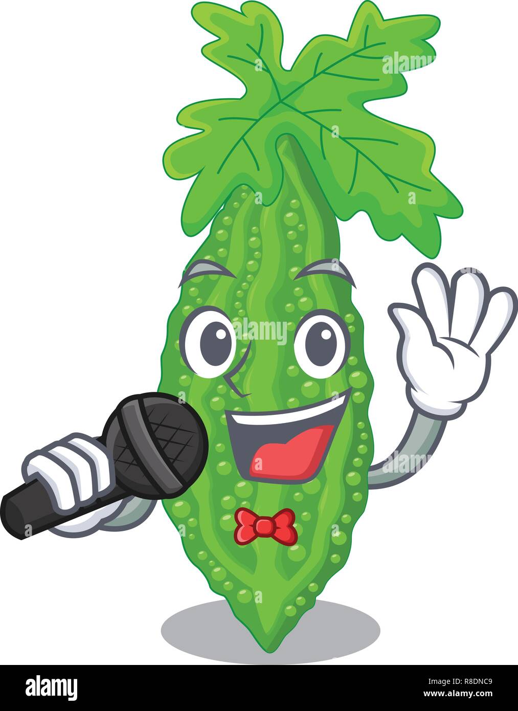 Singing bitter melon character on vegetables fresh Stock Vector