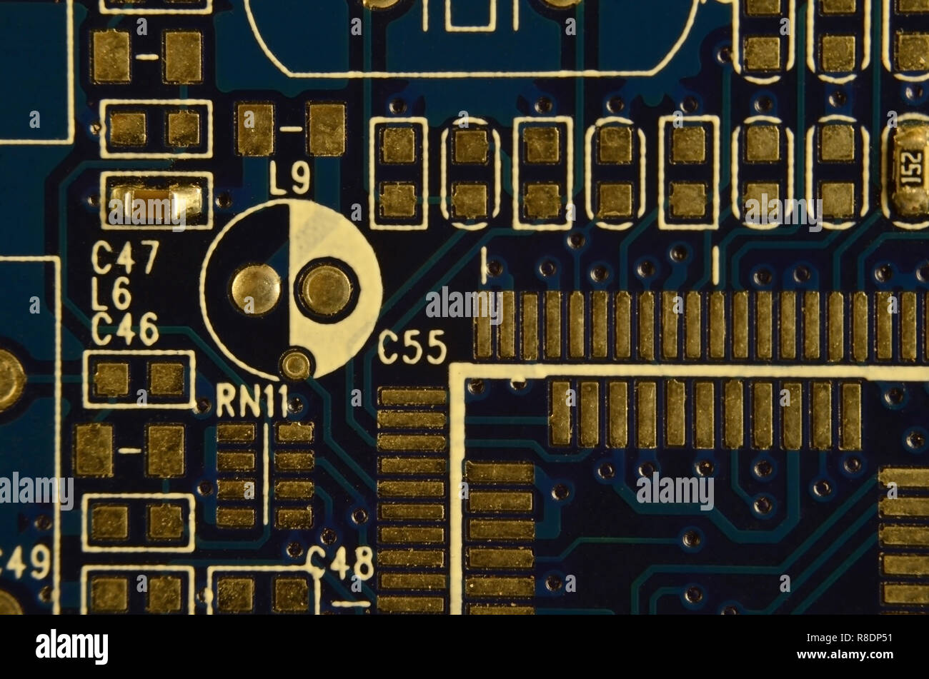 Close up of colored micro circuit board. Abstract technology background ...