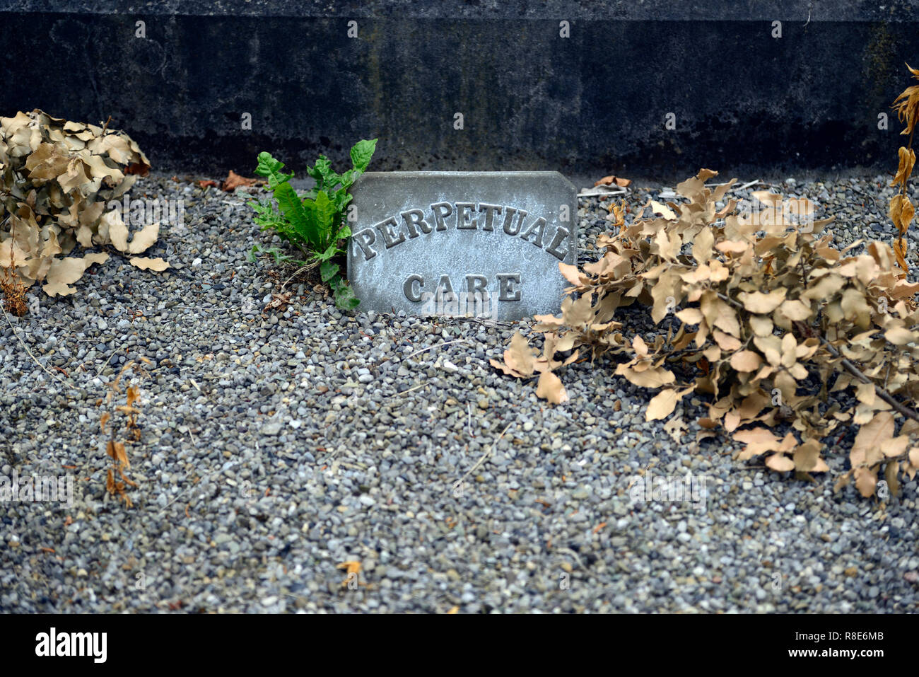 Headstone,tombstone,perpetual care,Catholic, graveyard,graveyards,grave,graves,memory,memorial,peace,peaceful,RM Ireland Stock Photo