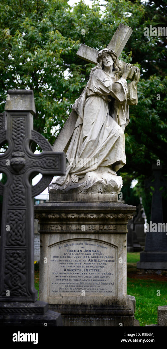 Headstone,tombstone,Jesus Christ,cross,agony,Catholic, graveyard,graveyards,grave,graves,memory,memorial,peace,peaceful,RM Ireland Stock Photo