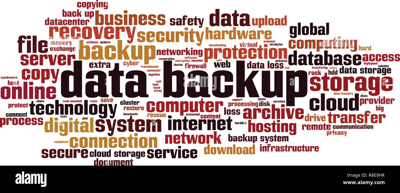 Data backup word cloud concept. Vector illustration Stock Vector