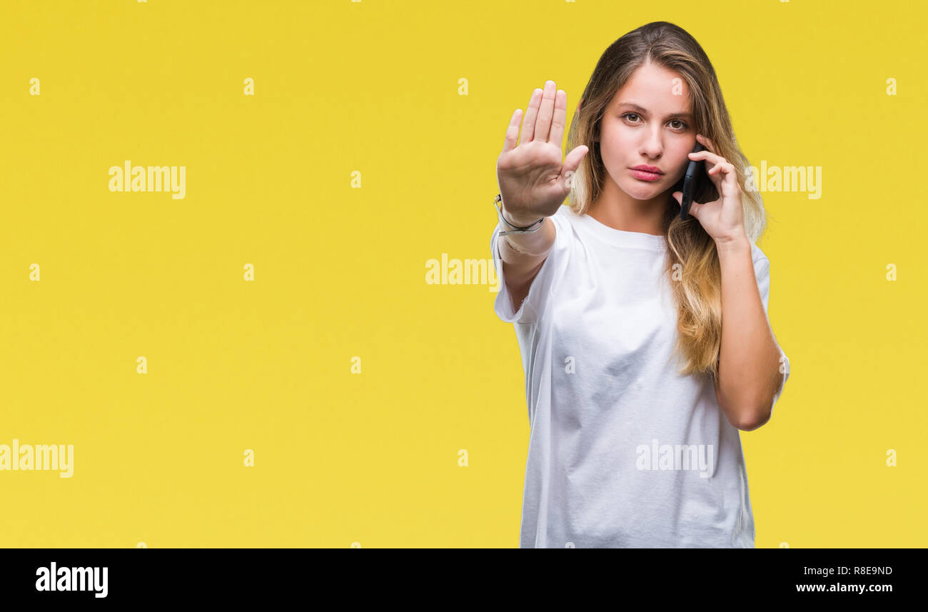 Young beautiful blonde woman calling using smartphone over isolated ...