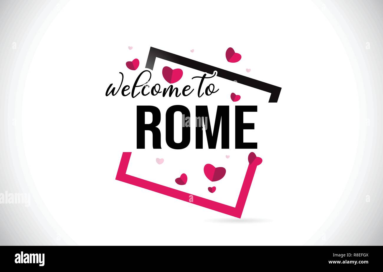 Rome To Word Text with Handwritten Font and Red Hearts Square