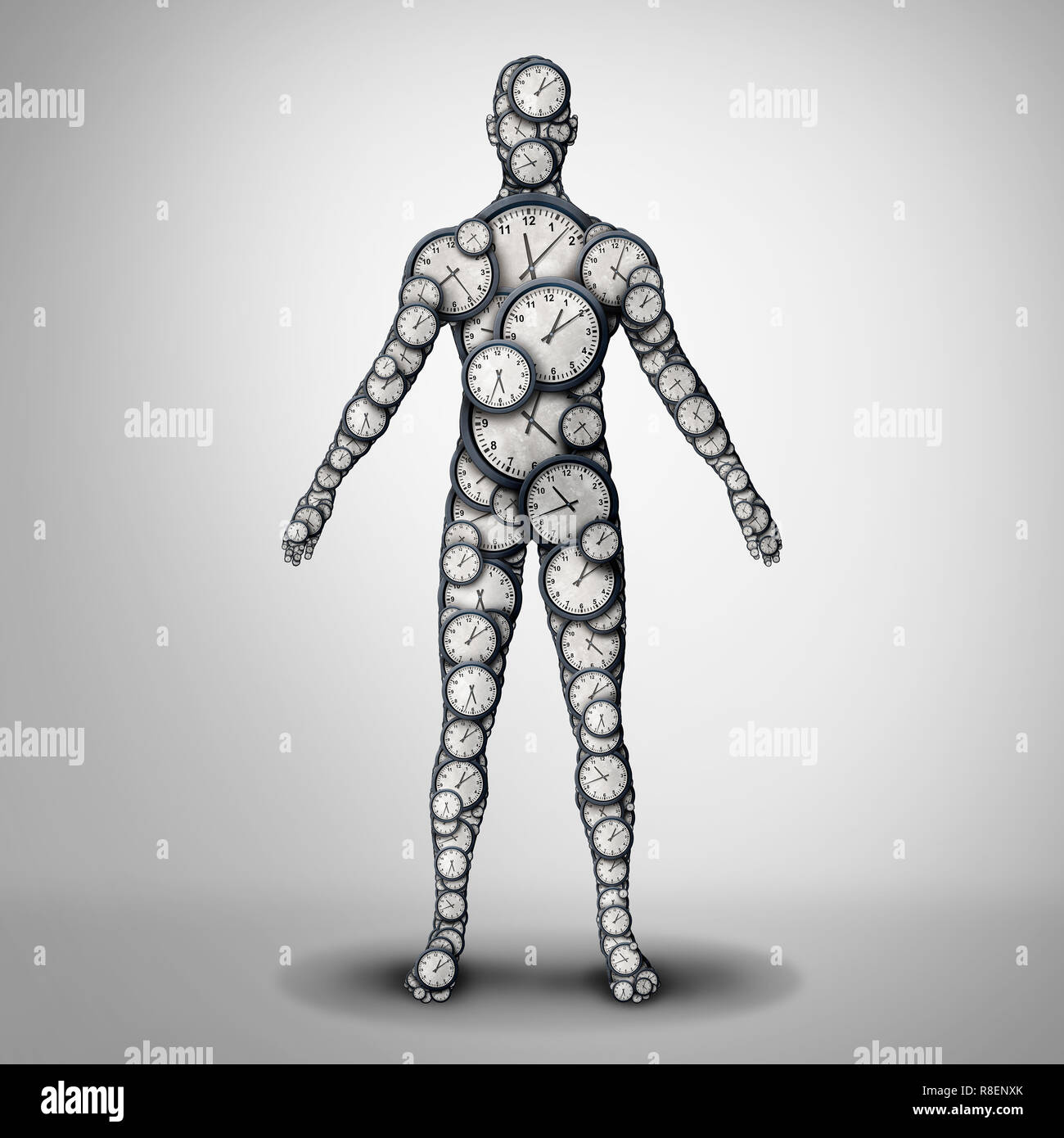 Body clock health and circadian rhythm or sleep disorder and life longevity or lifespan medicine concept as a 3D illustration. Stock Photo