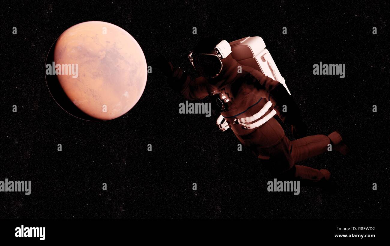 Illustration of an astronaut in front of Mars Stock Photo - Alamy
