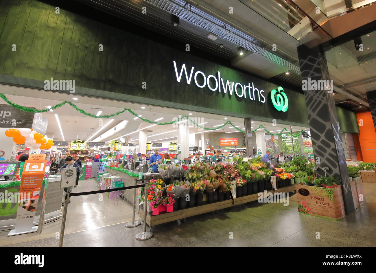 People visit Woolworths supermarket in Melbourne Australia Stock Photo