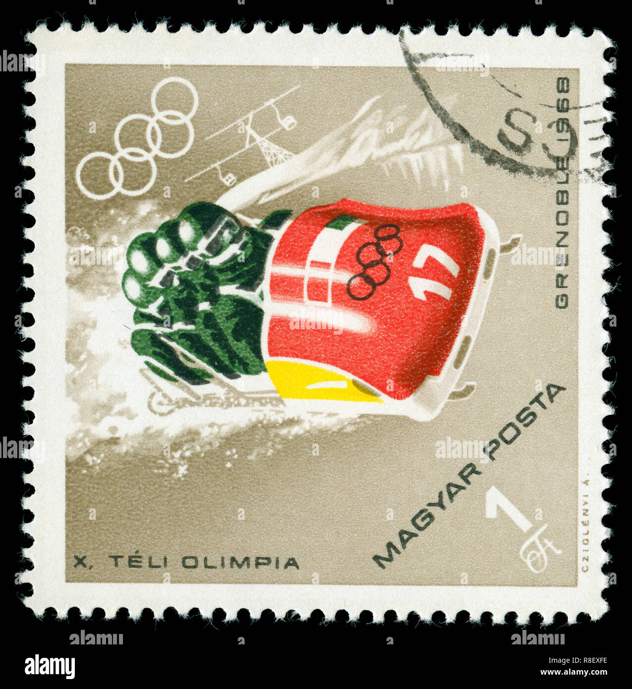 Postage stamp from Hungary in the Winter Olympics 1968, Grenoble series issued in 1968 Stock Photo
