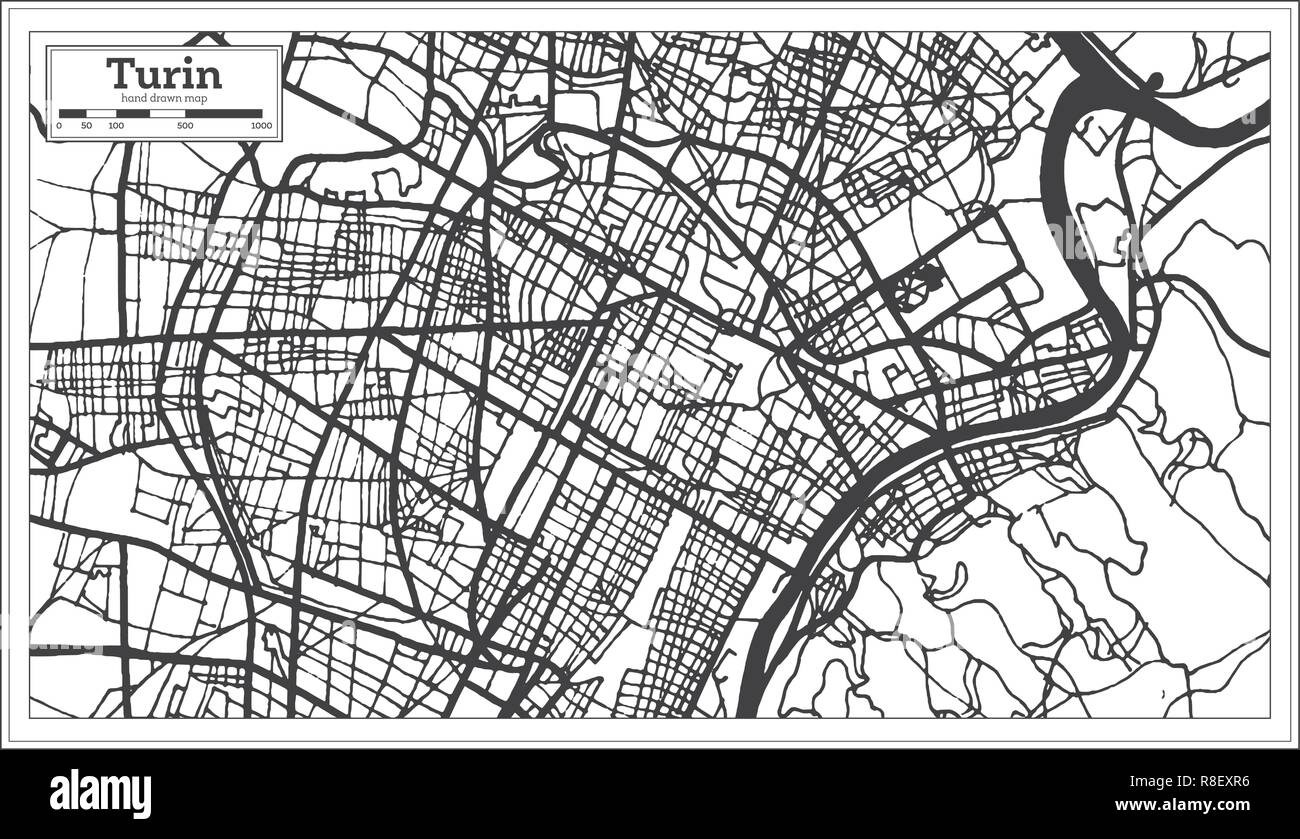Turin Italy City Map in Retro Style. Outline Map. Vector Illustration. Stock Vector
