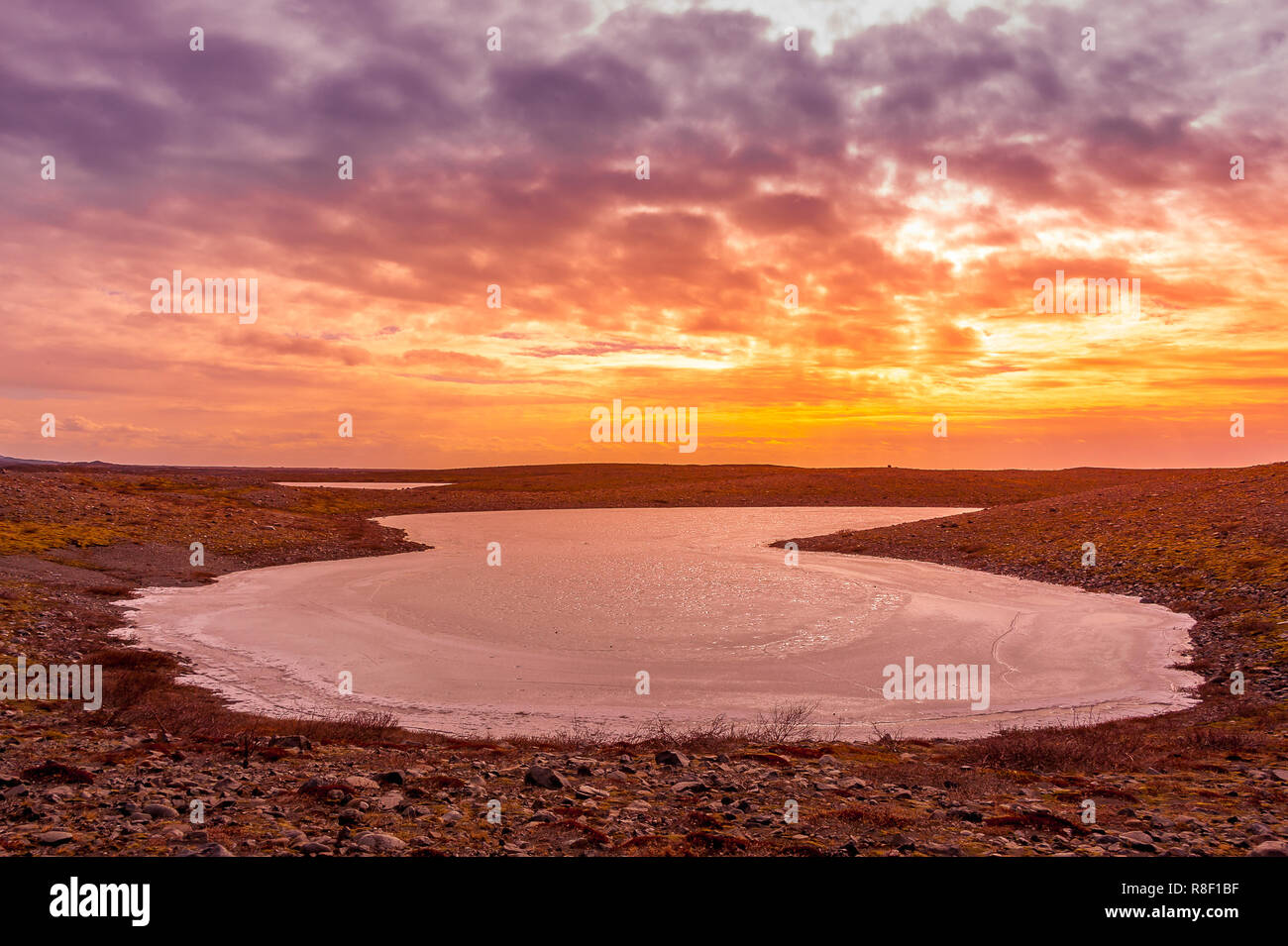 Kettle hole, Skaftafell National Park, Iceland. Ice covered lake in a