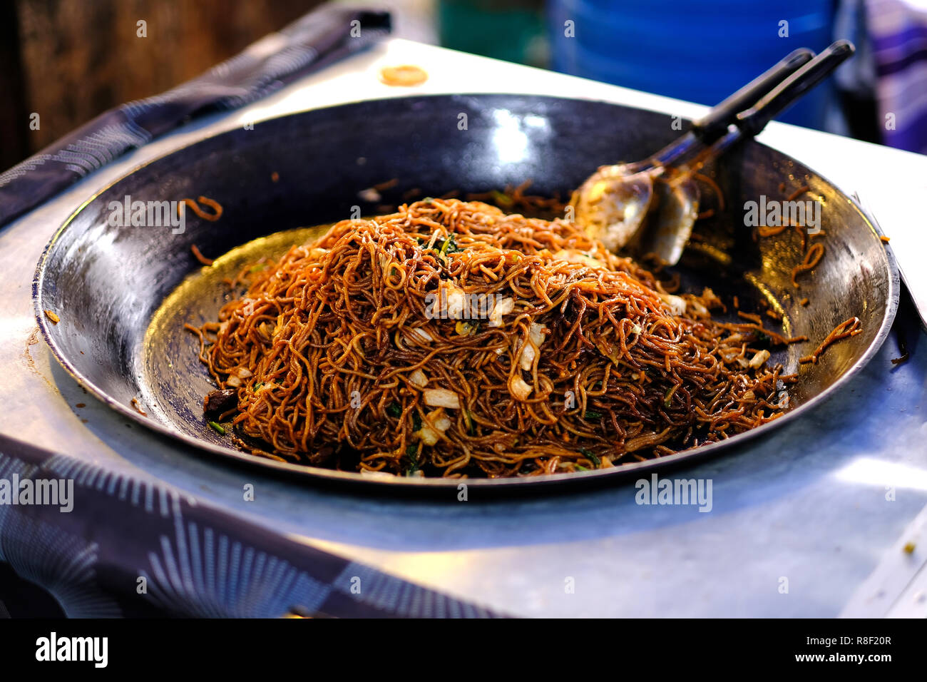 Asian, Indian and Chinese street food. Food court on local market of