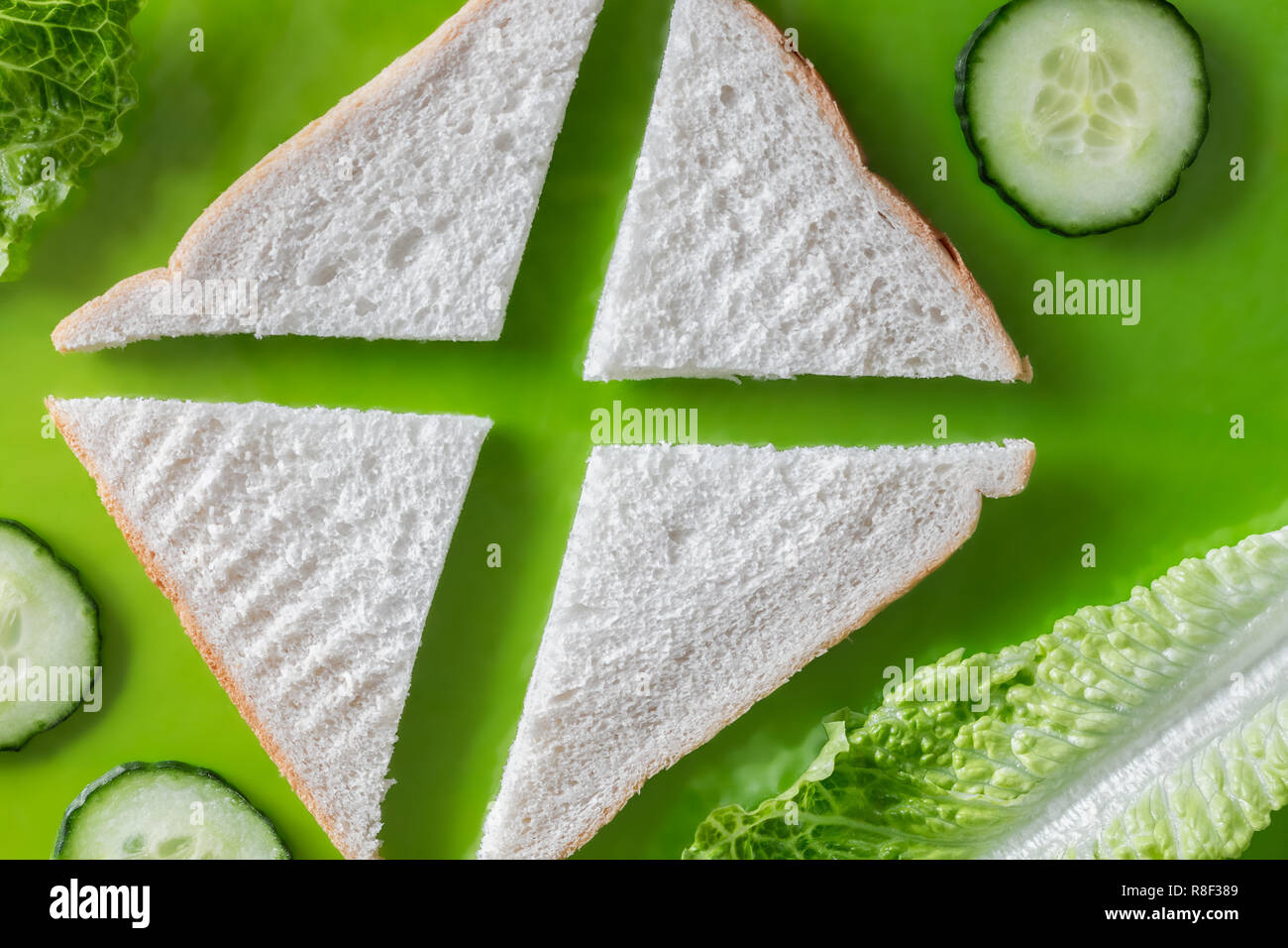 Flat lay of a deconstructed Cucumber sandwich Stock Photo