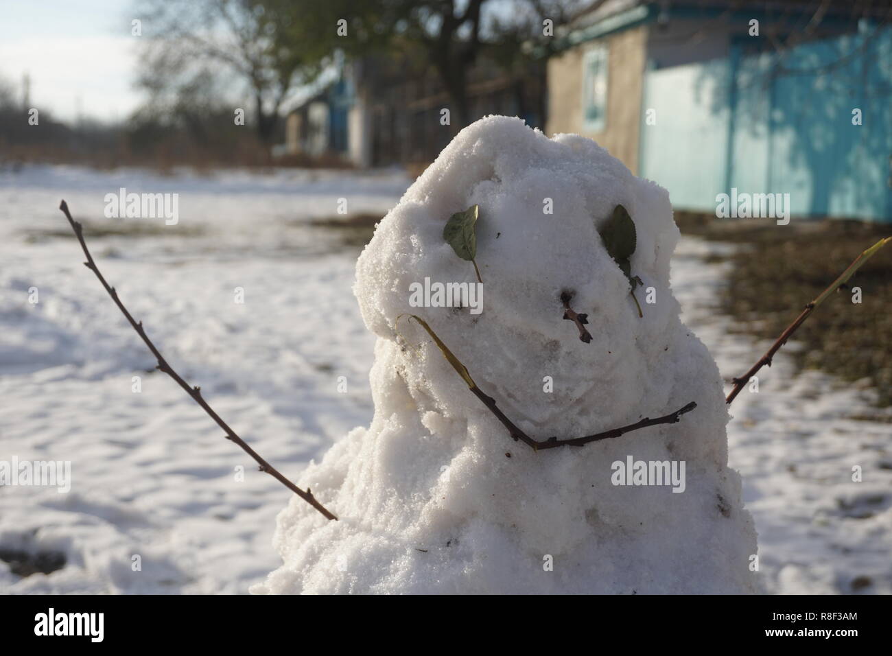 Cute snowman in winter, dirry snowman Stock Photo
