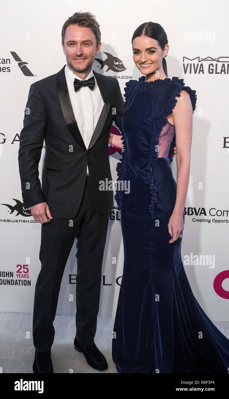 WEST HOLLYWOOD, LOS ANGELES, CA, USA - MARCH 04: Chris Hardwick, Lydia Hearst Shaw at the 26th Annual Elton John AIDS Foundation's Academy Awards Viewing Party held at The City of West Hollywood Park on March 4, 2018 in West Hollywood, Los Angeles, California, United States. (Photo by Kenneth Chan/Image Press Agency) Stock Photo