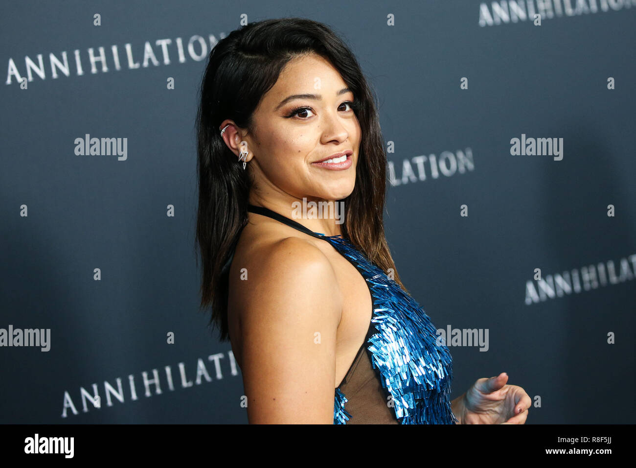 WESTWOOD, LOS ANGELES, CA, USA - FEBRUARY 13: Gina Rodriguez at the Los Angeles Premiere Of Paramount Pictures' 'Annihilation' held at the Regency Village Theatre on February 13, 2018 in Westwood, Los Angeles, California, United States. (Photo by Xavier Collin/Image Press Agency) Stock Photo