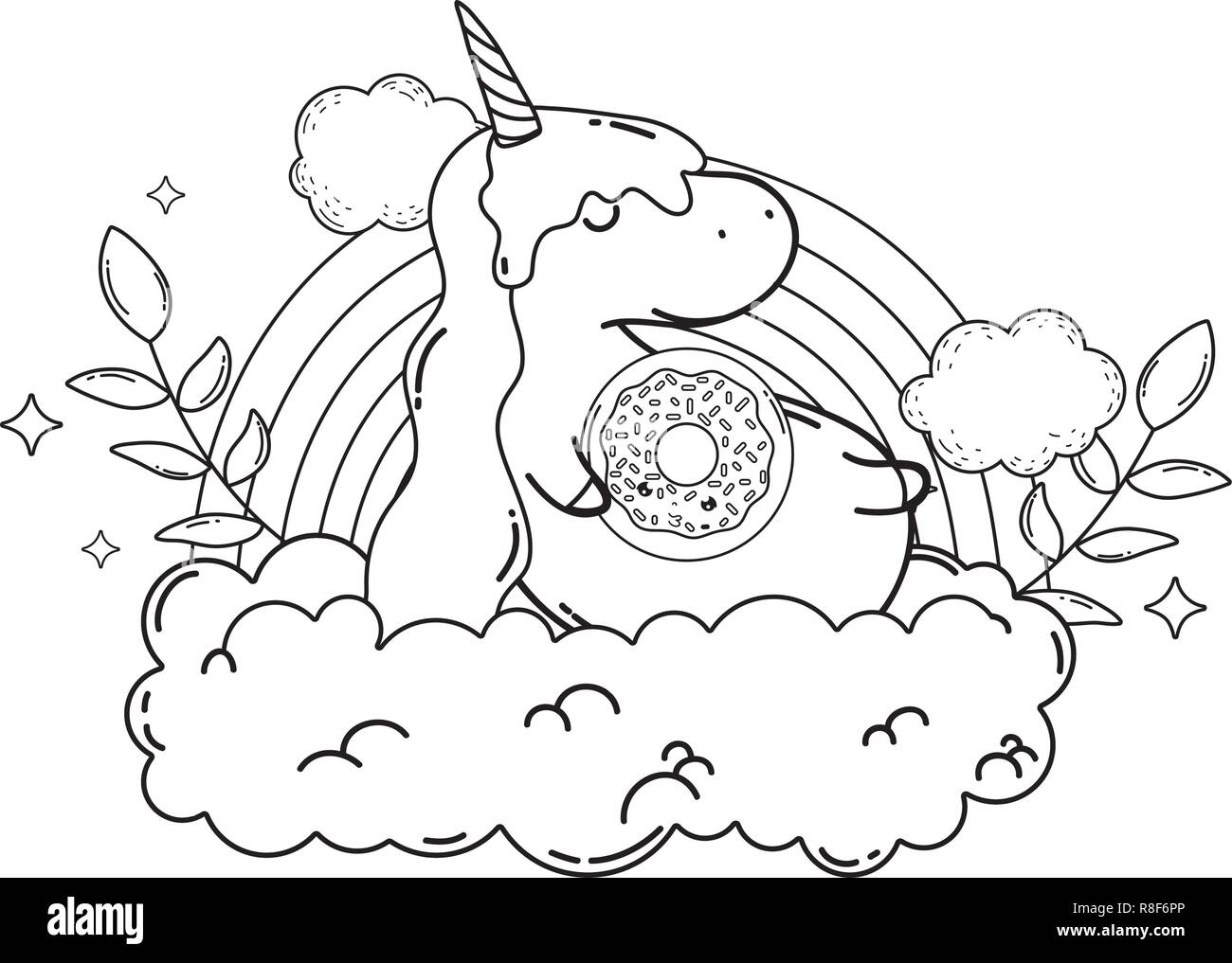 cute unicorn with clouds and rainbow kawaii Stock Vector Image & Art ...